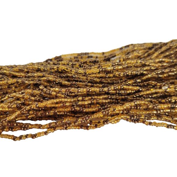 48" Long Brown Gold Seed Bead Necklace Boho Multistrand India Handmade  NEW - Picture 7 of 8
